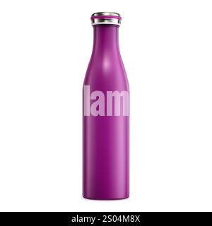 Beuta di acqua termale rosa. Illustrazione del biberon termico in acciaio inox. Termos da viaggio per bevande calde, caffè o tè con coperchio color argento. Aspirapolvere per campeggio all'aperto Illustrazione Vettoriale