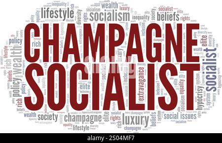 Champagne Socialist Word cloud Conceptual design isolato su sfondo bianco. Illustrazione Vettoriale