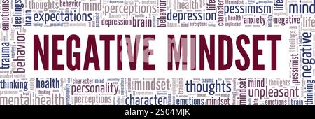 Progettazione concettuale di Word cloud con mentalità negativa isolata su sfondo bianco. Illustrazione Vettoriale
