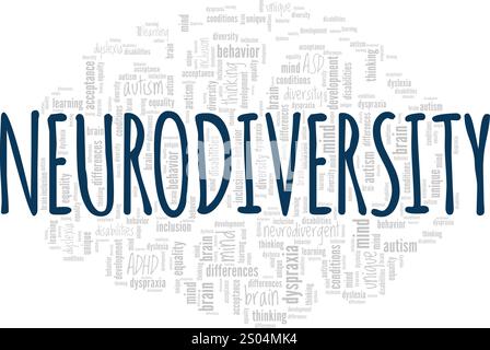 Progettazione concettuale di cloud di parole Neurodiversity isolata su sfondo bianco. Illustrazione Vettoriale