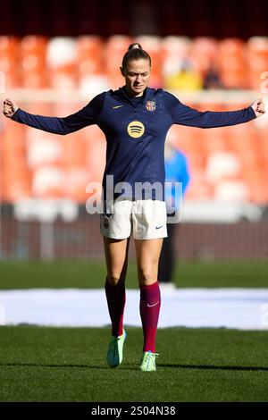 Valencia, Spagna. 15 dicembre 2024. Fridolina Rolfo dell'FC Barcelona vista in azione durante la partita tra Valencia CF Women e FC Barcelona Women, settimana 13 della Liga F, allo stadio Mestalla. Punteggio finale; Valencia CF 0 : 1 FC Barcelona. (Foto di Omar Arnau/SOPA Images/Sipa USA) credito: SIPA USA/Alamy Live News Foto Stock