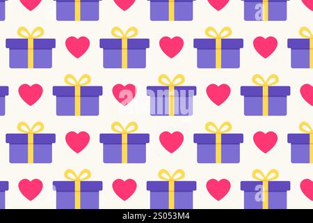 Confezione regalo. Buon San Valentino. Ripetizione vettoriale in stile piatto. Illustrazione Vettoriale