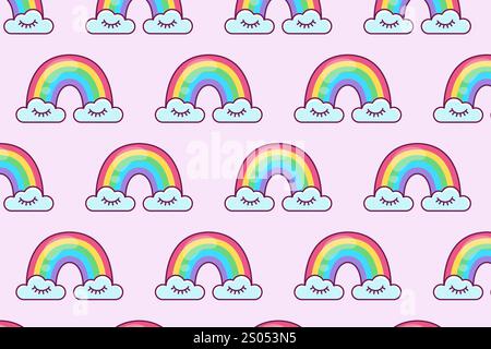 Simpatico motivo arcobaleno. Sogni d'oro. Illustrazione vettoriale in stile piatto. Illustrazione Vettoriale