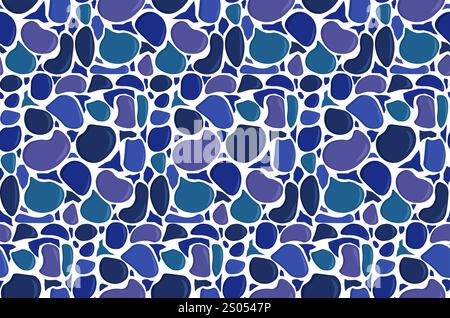 Motivo monocromatico terrazzo senza cuciture. Elemento di design ripetuto per la stampa su tessuto. Forma di roccia a mosaico. Decorazioni in marmo blu. Texture e sfondo Illustrazione Vettoriale