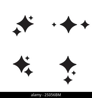 Icone scintillanti a stella. Pulire le forme nere. Vettoriale decorativo minimalista. Illustrazione Vettoriale