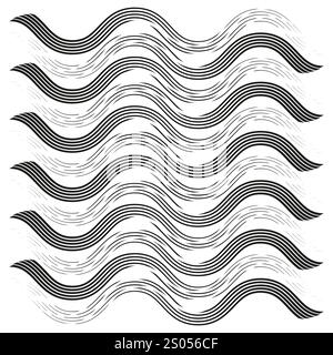 Schema della linea ondulata. Onde a strisce nere. Trama linea astratta. Design senza giunzioni vettoriali. Illustrazione Vettoriale