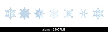 Set icone fiocco di neve. Fiocco di neve invernale, elemento di design. Ornamenti di cristallo freddo ghiacciato per le vacanze di Natale. Simboli di linee ghiacciate, decorazioni. Illustrazione vettoriale Illustrazione Vettoriale