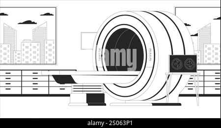 Illustrazione della linea bianca e nera vuota nella sala dello scanner RM Illustrazione Vettoriale