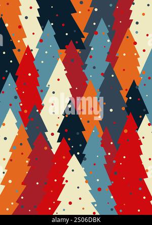 Modello di biglietto d'auguri natalizio con illustrazione dell'albero di Natale. Sfondo natalizio in stile scandinavo Illustrazione Vettoriale