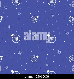 Motivo natalizio senza cuciture di diverse palle da appendere. Palle di Natale fiocchi di neve in sottofondo Illustrazione Vettoriale