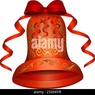 Natale e Capodanno luccicanti campane rosse con fiocchi e nastri. Campanelli. Illustrazione vettoriale Illustrazione Vettoriale