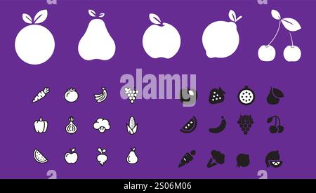 imposta i disegni dei frutti vettoriali Illustrazione Vettoriale