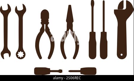 strumenti di riparazione a mano vettoriale, strumenti di ricambio disegno Illustrazione Vettoriale