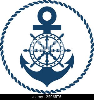 simboli di marinaio, simboli nautici ancora, ancora di mare, disegni del timone Illustrazione Vettoriale