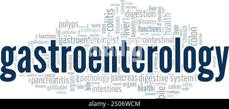 Progettazione concettuale di nuvole di parole per gastroenterologia isolata su sfondo bianco. Illustrazione Vettoriale