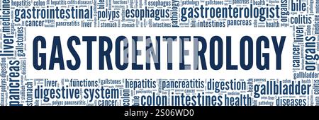 Progettazione concettuale di nuvole di parole per gastroenterologia isolata su sfondo bianco. Illustrazione Vettoriale