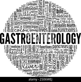 Progettazione concettuale di nuvole di parole per gastroenterologia isolata su sfondo bianco. Illustrazione Vettoriale