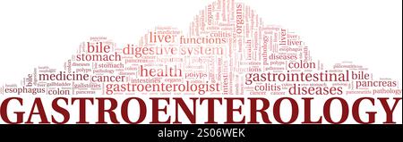 Progettazione concettuale di nuvole di parole per gastroenterologia isolata su sfondo bianco. Illustrazione Vettoriale