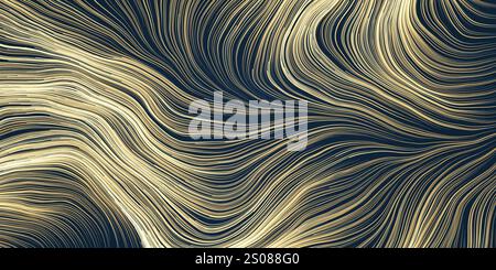 Molte linee ondulate in movimento bianco denso, fluente, curvo, curvatura - futuristico Abstract 3D Geometric Brown, Gray and Black background Design, Landing Page Illustrazione Vettoriale