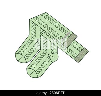 Calze a maglia per cavi modello di mockup design vettoriale disegno piatto tecnico. Illustrazione Vettoriale