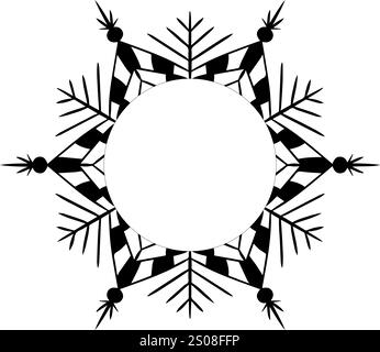 Cornice circolare in stile grafico a linee, bianca con fiocco di neve. Perfetto per decorare social network, foto e testo. Cornice di Natale. Vettore. Illustrazione Vettoriale