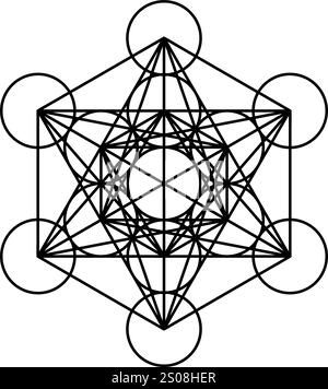 Simbolo del vettore cubo di Metatron isolato su sfondo bianco. Concetto di simbolo geometrico sacro Illustrazione Vettoriale