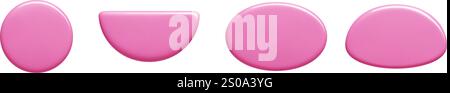 Collezione di banner con casella di testo dalle forme rosa lucide: Circolare, semicircolare, ovale, arrotondata. Badge vettoriali 3d. Illustrazione Vettoriale