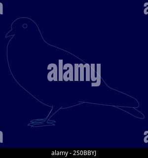 L'uccello è in piedi su uno sfondo blu. Il contorno degli uccelli Illustrazione Vettoriale