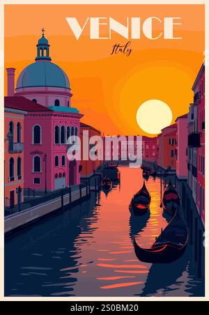 Poster da viaggio Venezia, Italia in stile retrò Illustrazione Vettoriale