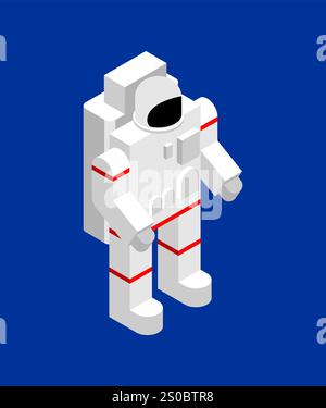 Cosmonauta isolato. Astronauta isometrico in tuta spaziale Illustrazione Vettoriale