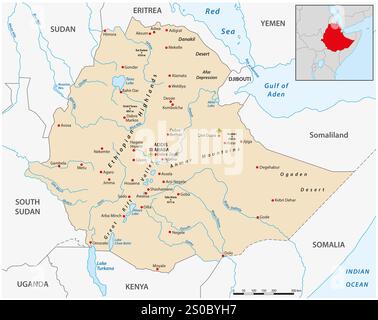 mappa dello stato dell'Africa orientale dell'Etiopia Foto Stock