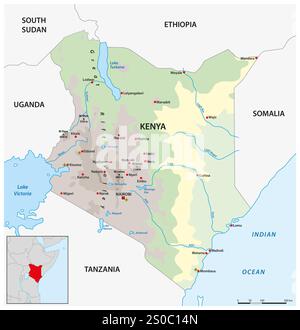 mappa dello stato dell'Africa orientale del Kenya Foto Stock