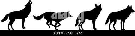 Set di silhouette di lupo. Silhouette Wolf isolata Illustrazione Vettoriale