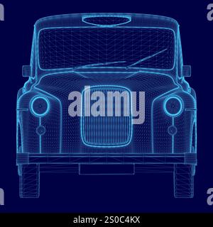 Auto blu con sfondo blu. L'auto è un modello vintage. L'auto è un taxi Illustrazione Vettoriale