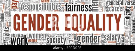 Design concettuale cloud di parole di uguaglianza di genere isolato su sfondo bianco. Illustrazione Vettoriale