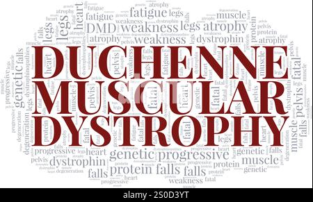 DMD Duchenne Muscular Dystrophy design concettuale nuvola di parole isolato su sfondo bianco. Illustrazione Vettoriale