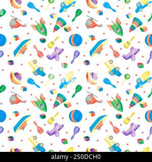 Bel giocattolo, ottima fantasia per qualsiasi scopo. Illustrazione acquerello. Sfondo di colore bianco. Sfondo artistico astratto. Foto Stock
