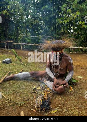 La tribù Moroma della Papua nuova Guinea, regione delle Highlands Foto Stock