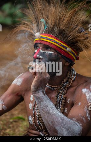 La tribù Moroma della Papua nuova Guinea, regione delle Highlands Foto Stock