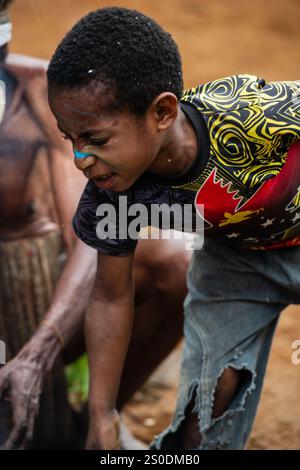 La tribù Moroma della Papua nuova Guinea, regione delle Highlands Foto Stock