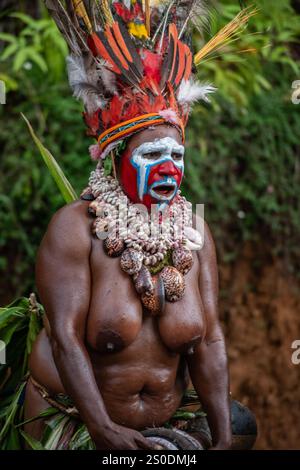 La tribù Moroma della Papua nuova Guinea, regione delle Highlands Foto Stock