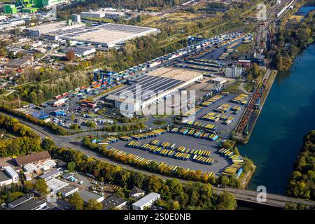 Vista aerea, AM Westhafen, CTH Container Terminal sul canale Reno-Herne, Unser Fritz, Herne, regione della Ruhr, Renania settentrionale-Vestfalia, Germania Foto Stock