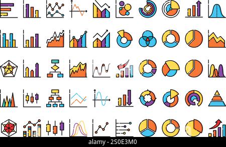 Grafici diagrammi icone raccolta icone vettoriali di alta qualità con tratto modificabile. Ideale per progetti professionali e creativi. Illustrazione Vettoriale