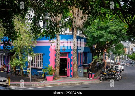 Caffè colorato nella zona di Bo-Kaamp nel centro di città del Capo, Sud Africa il 5 dicembre 2024 Foto Stock