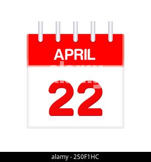 22 aprile - calendario e calendario. Promemoria icona Calendario giornaliero. Illustrazione vettoriale. Illustrazione Vettoriale