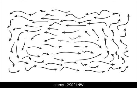 Icona di disegno vettoriale della raccolta con freccia nera impostata su sfondo bianco. Illustrazione Vettoriale
