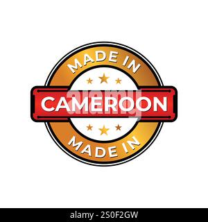 Simbolo dell'etichetta Made in Camerun isolato su sfondo bianco. Logo Vector Quality logo emblema elemento di design. Illustrazione vettoriale Illustrazione Vettoriale