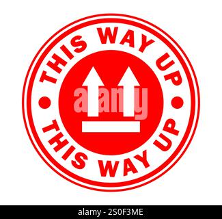 Set di simboli icona dell'adesivo circolare fragile. Maneggiare con cautela il logo. Mantenetevi asciutti, da questa parte. Immagine di illustrazione vettoriale. Isolato su ba bianca Illustrazione Vettoriale