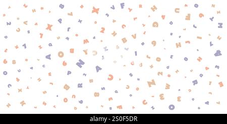 Vari modelli di lettere colorati e casuali posizionati e dimensionati in modo casuale - trama, sfondo, elemento di disegno in formato vettoriale modificabile Illustrazione Vettoriale
