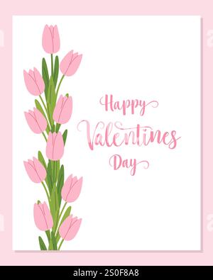 Cartolina buon San Valentino, scritta con bouquet di tulipani rosa. . Illustrazione vettoriale Illustrazione Vettoriale